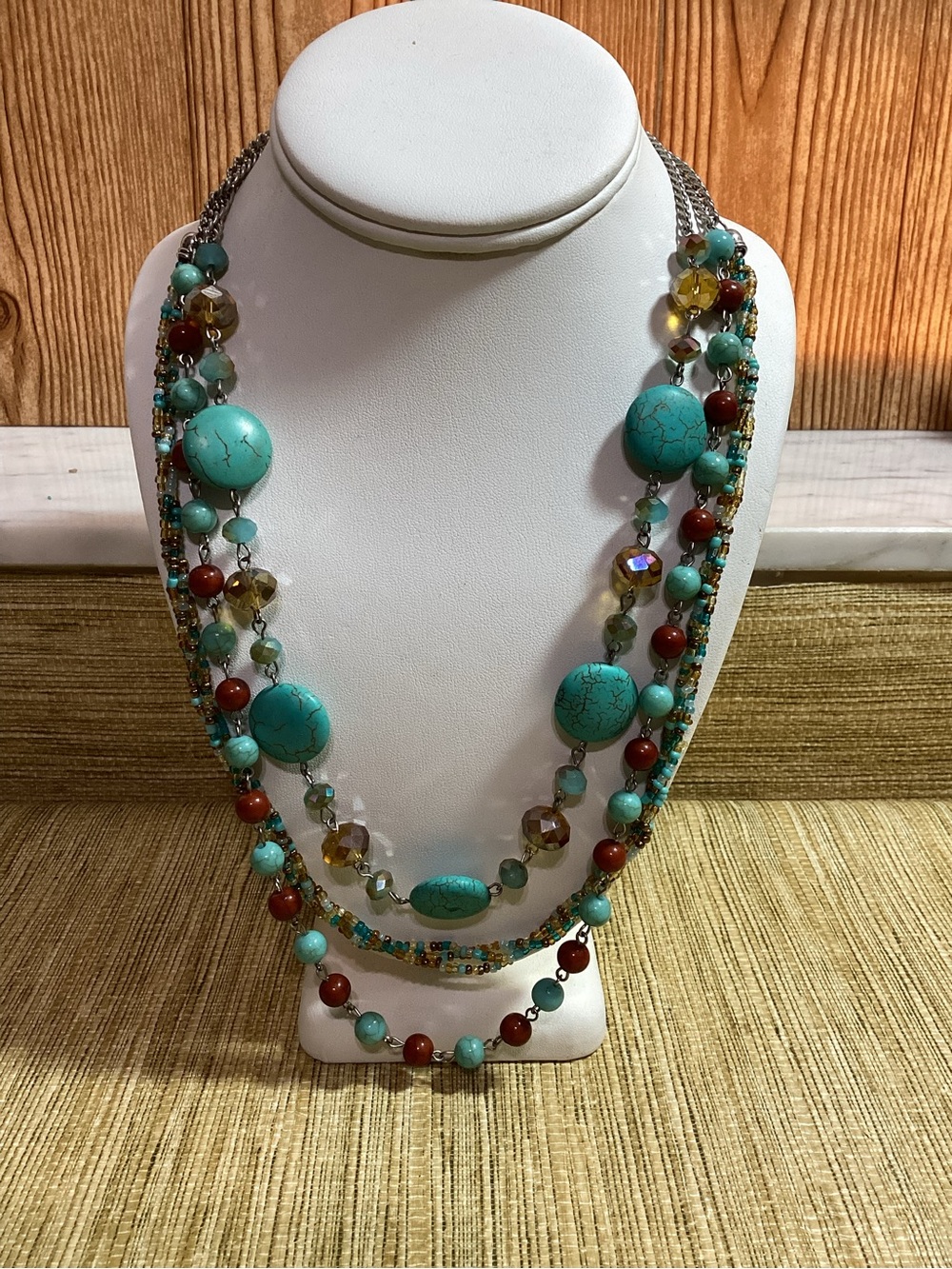 Turquoise Multi-Strand Beaded Necklace - Stylish Layered Women's Jewelry